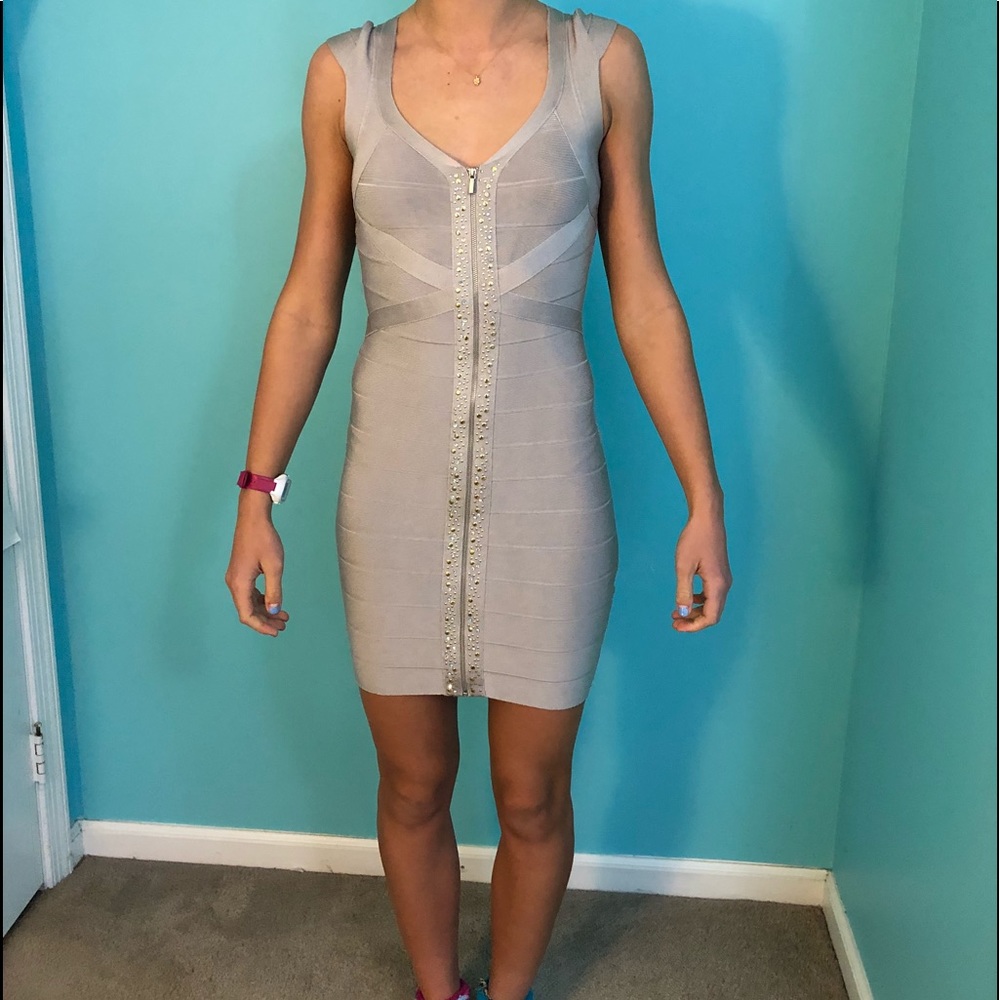 Light purple bandage zip up Bodycon dress